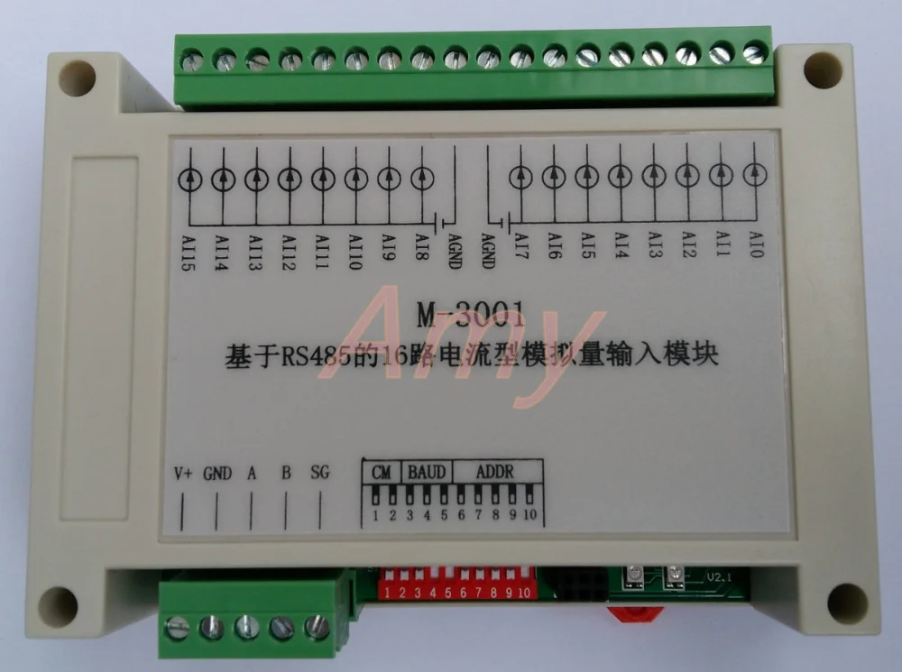 M-3001 Modbus based 16 way current analog input module (4~20mA) plug and pull terminal