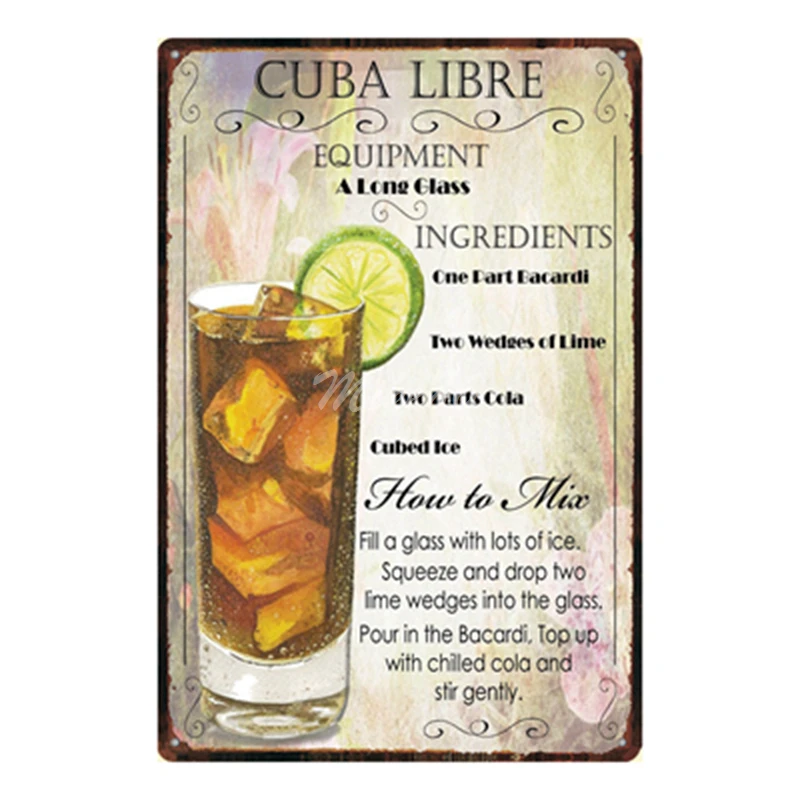 

[ Mike86 ] Cuba Libre Cocktail Lounge Metal Plate Hawaii Wall Posters Vintage Tin Sign Antique Souvenirs Festival Gift Dd-1015