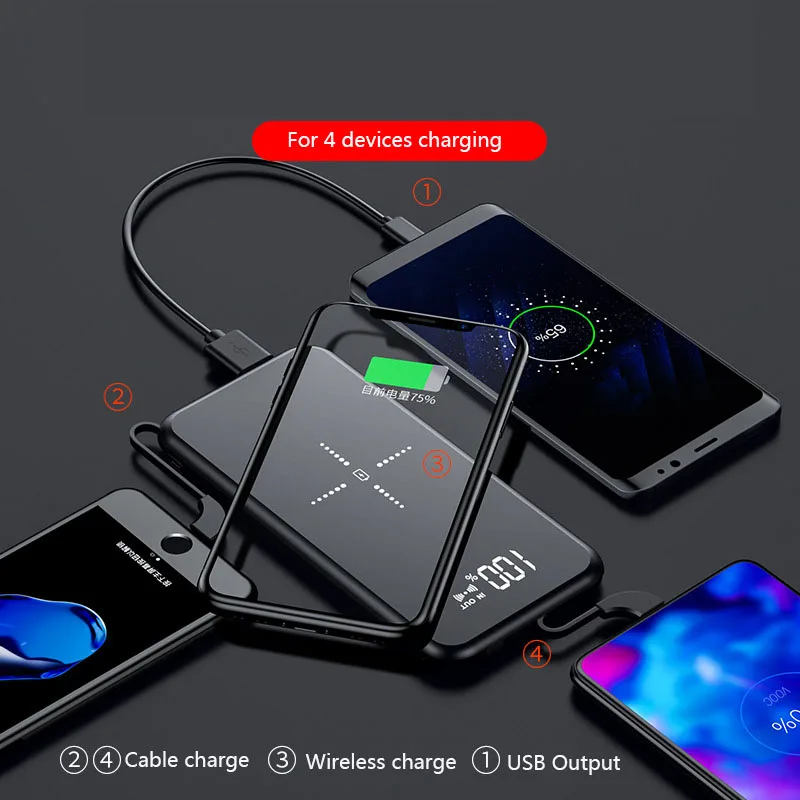 Беспроводное зарядное устройство для iphone 8 x xs xr max зеркальный цифровой дисплей