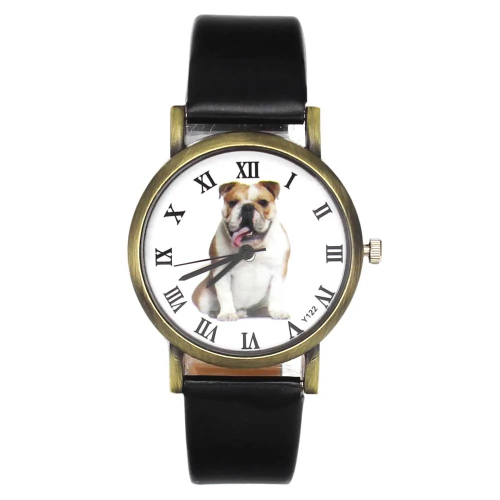 Bulldog Pet Liebe Hund Männer Frauen Uhren Pu-lederband 18mm Armband Sport Casual Unisex Quarz Armbanduhr Angebote Neue ankunft