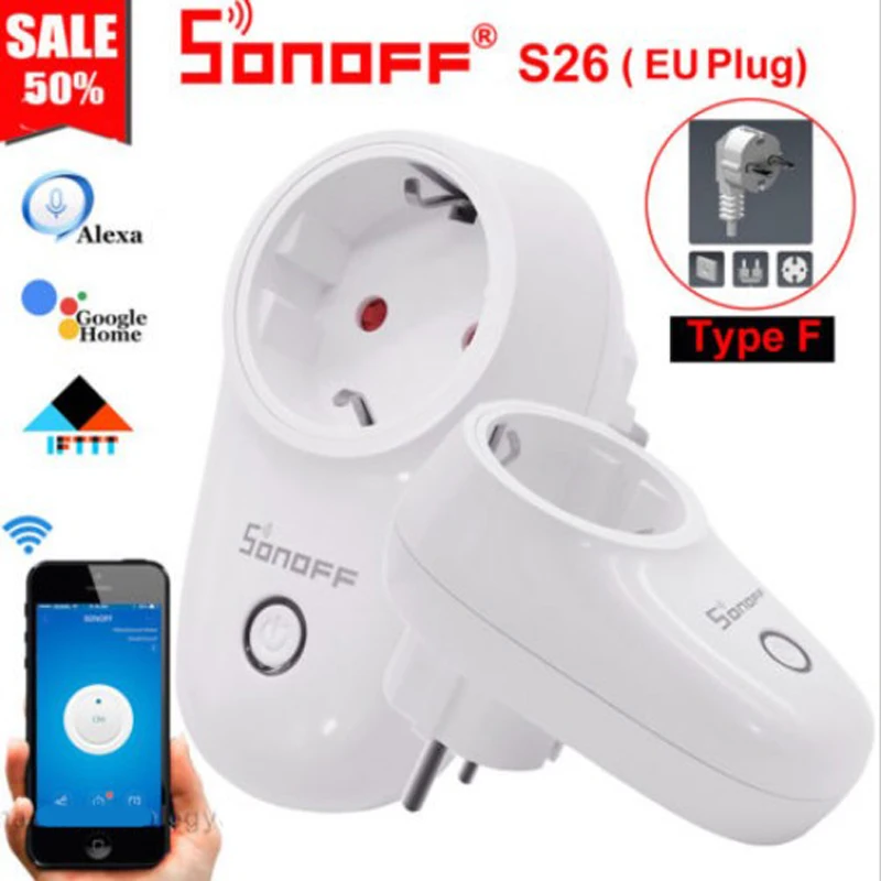 Умная Беспроводная розетка Sonoff S26 с Wi-Fi для умного дома переключатель Amazon Alexa Google