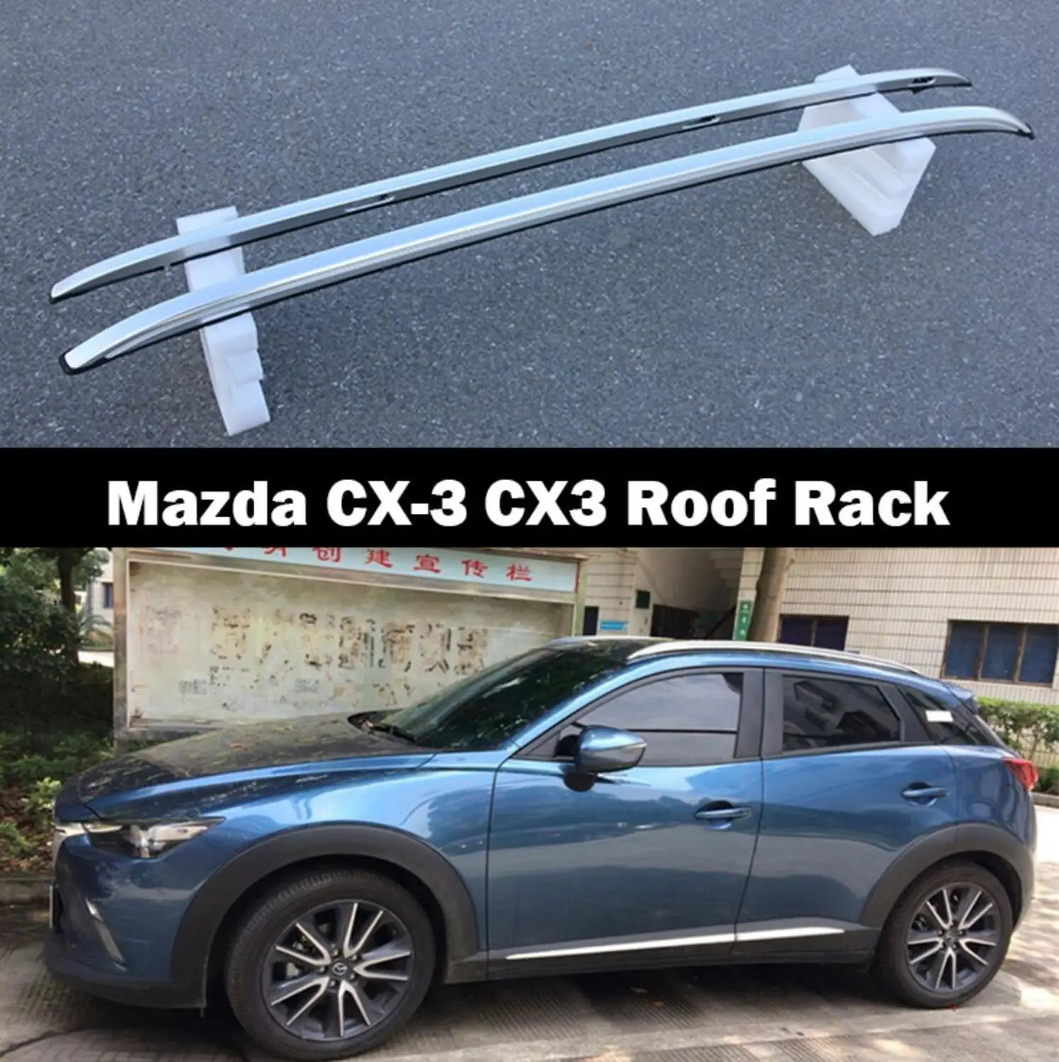 Cross Bar Bamboli Lockable Roof Rack for Mazda Cx-3 2015 Up V3 Silver Aluminium