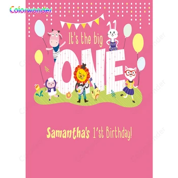 

Colorwonder Photography Backdrops Wild One Backdrop Birthday Personalized Name Pink Lion Photo Background 1st Birthday Backdrops