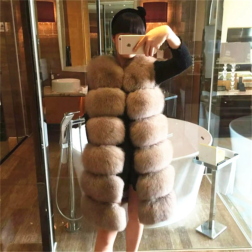 

Fashion Women's Long Fox Fur Vest Jacket Sleeveless Slim Winter Faux Fur Coat Bontjas Kahki Black Green Gray Colors