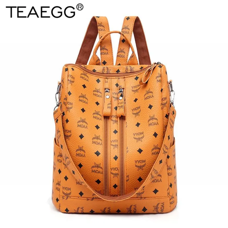 

TEAEGG Shoulder Bag Female 2019 New Street Trend Personality Multifunctional Dual-Use Simple Soft Leather Backpack Female