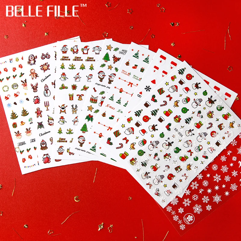 Belle Fille наклейка для ногтей Merry Christmas Art украшения слайдер клей водяные наклейки DIY