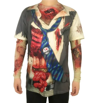 

Scary Undead Zombie Costume for Men Horror Zombie Halloween Costumes Living Dead Long Sleeve T Shirts Plus Size