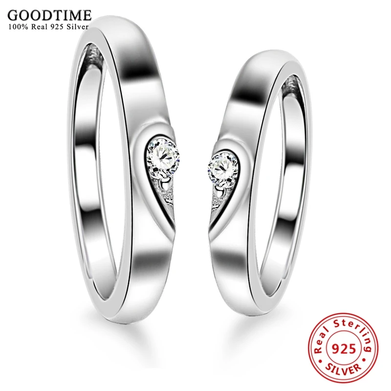 1PCS 925 Sterling Silver Ring AAA Cubic Zircon Heart Couple Rings Wedding Jewelry for Lover Women Men Jewelry Valentine Day Gift