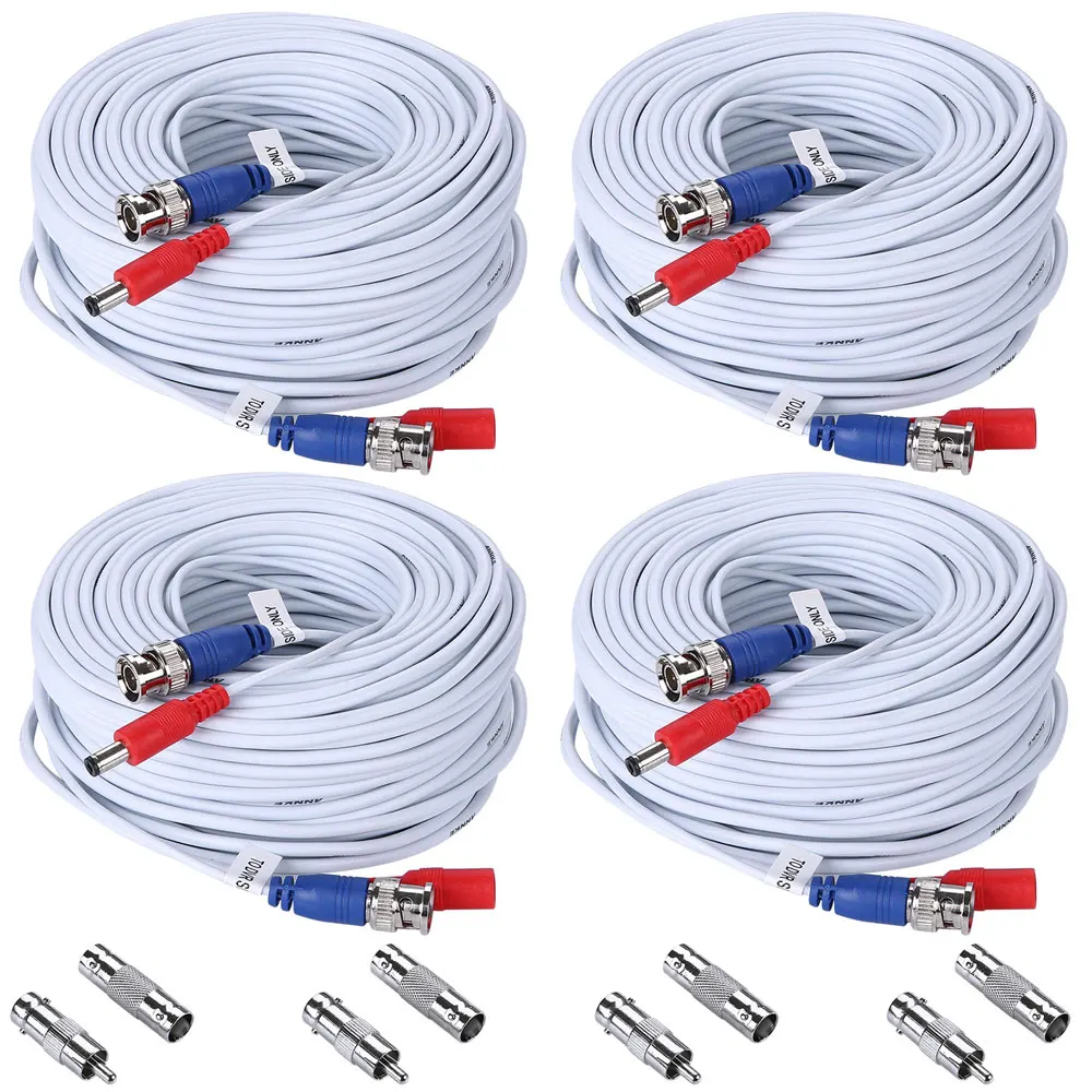 4 x 100ft Security Camera Cable CCTV Video Power Wire BNC RCA White Cord DVR Lot