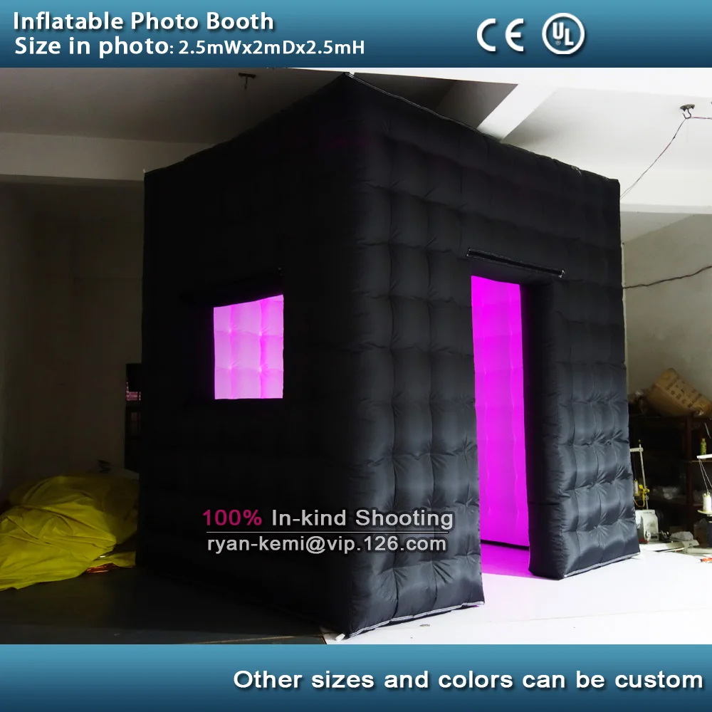 Free shipping 2.5m LED lighting inflatable photo booth with window LED inflatable photo enclosure tent inflatable cube tent 3