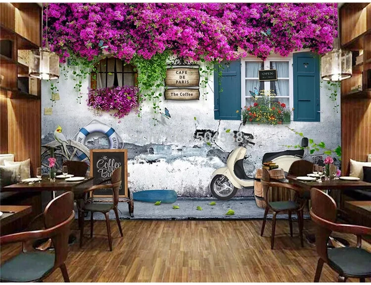 Фото обои 3D стерео окна розы цветы фрески Ресторан Кафе гостиная романтический фон настенная живопись 3D домашний декор