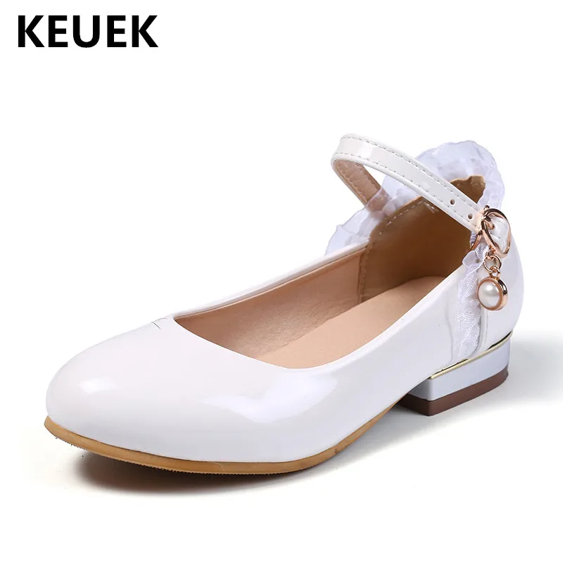 Sapatos de Couro Estudante da Escola de Alta-salto Nova Primavera Preto Branco Meninas Crianças Alto Desempenho Dança Moda Bebê 041