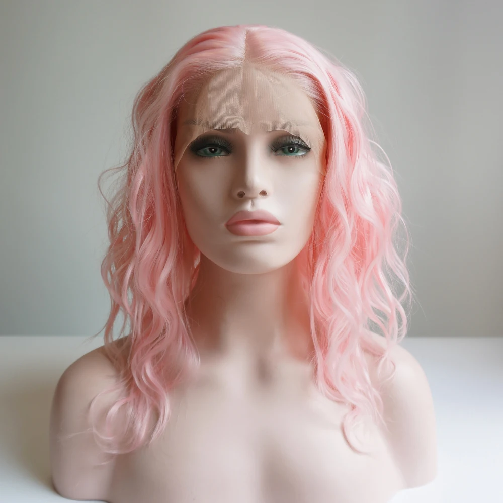 12&quot; Lolita Pink Curly Lady Short Bob Style Halloween Lace Front Wig