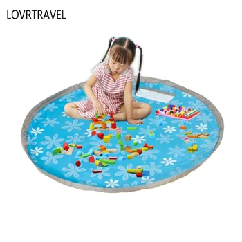 

LOVRTREVL Kids Play Mat Waterproof Lego Pad Outdoor Lawn Beach Mats Children Play Carpet 150cm Sundries Pouch Toys Storage Bag