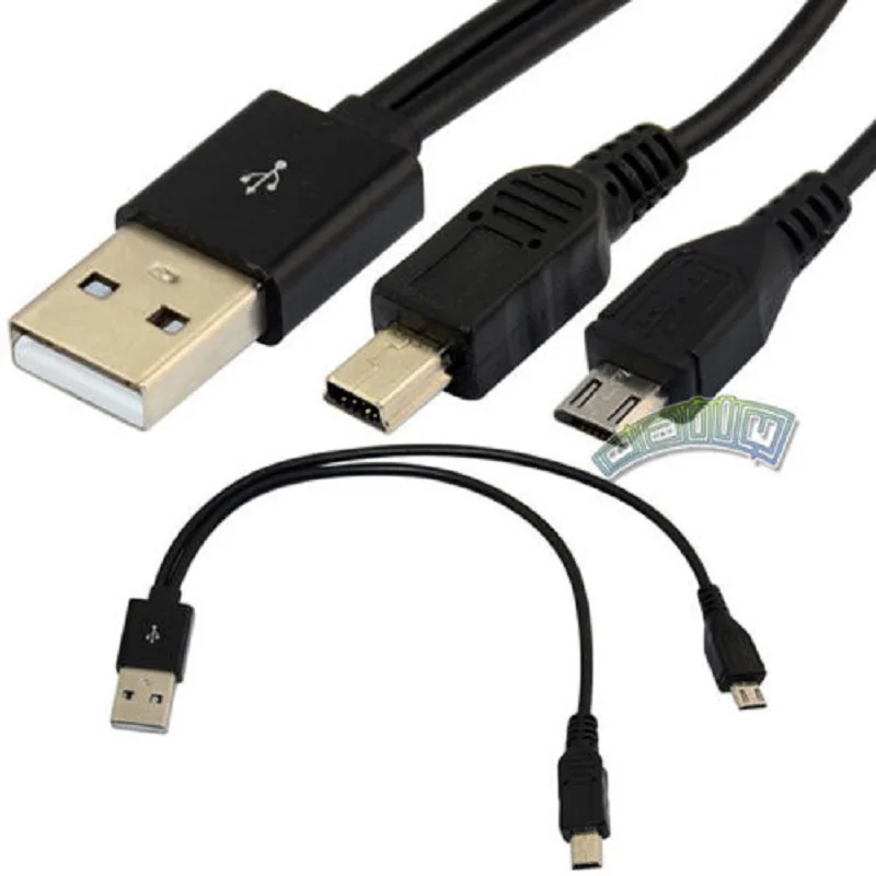 

DANSPEED 25cm USB A Male To Micro 5pin+Mini B Male Plug Splitter Y Power Data Cable Cord