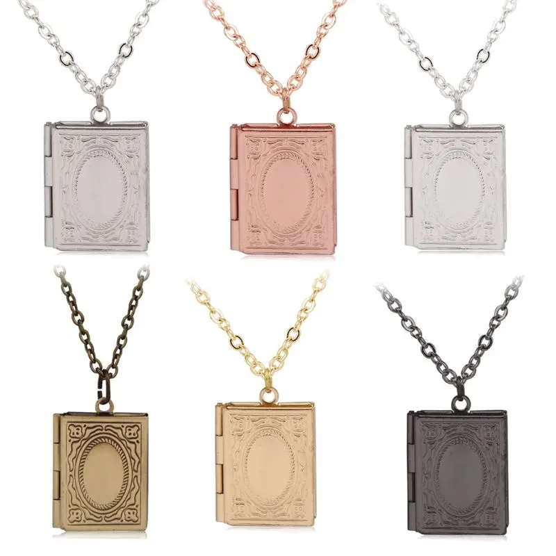 

JAVRICK Islam Locket DIY Photo Box Necklace Quran Book Shape Pendant Muslim Jewelry Gift Exquisite Necklace