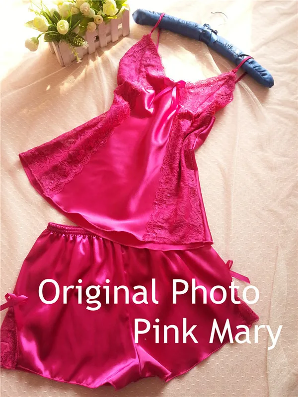 Voplidia женский пижамный комплект размера плюс, женская пижама, женская одежда для сна, женские сексуальные кружевные шорты с глубоким v-образным вырезом - Цвет: hot pink
