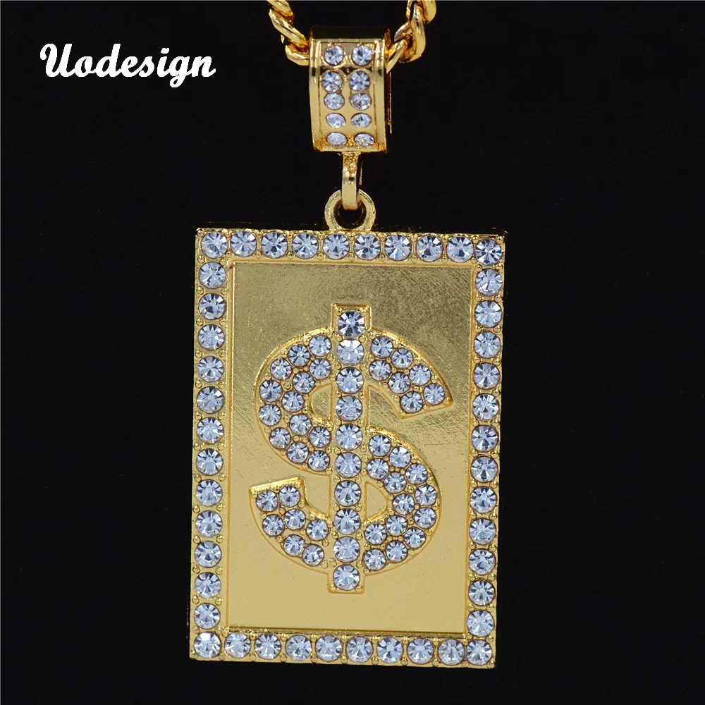 

Uodesign Hip Hop Iced Out Bling Square Tag US Dollar Shape Pendant Necklaces Set Cuba Long Tag Pendant For Men Jewelry Gift