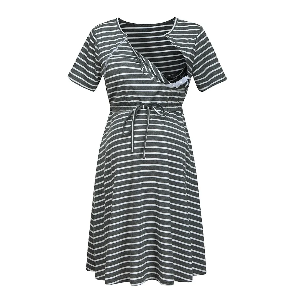 

SAGACE Maternity Clothings Button stripe waist breast-feeding maternity dresses Women's Clothing Nursing dropshipping 19Apl9