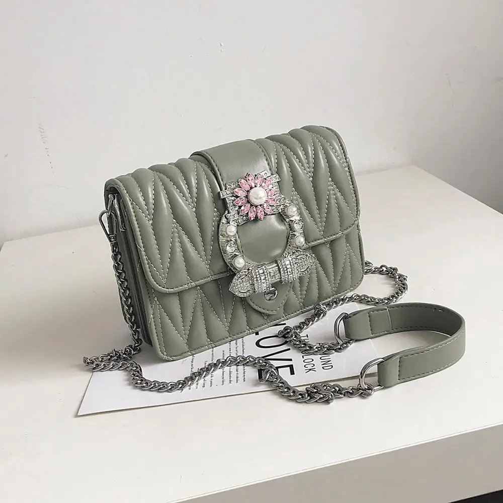

European Fashion luxurious Female 2019 New Embroidery thread Designer useful Buckle Diamond Lock Chain Shoulder Messenger bag