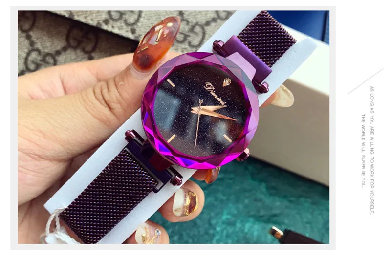 Женские часы Роскошная марка, Женская Кристалл женские наручные часы Звездное небо Модные кварцевые магнитные часы на ремешке женские часы