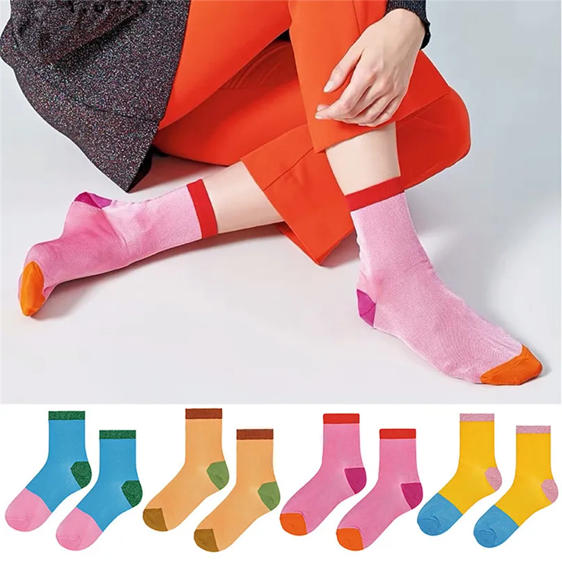 Cycling Socks Spring Winter Women Socks Female Fashion Ins Style Bobbysocks Multicolor Anklets Knee-High Socks #2D18 (1)