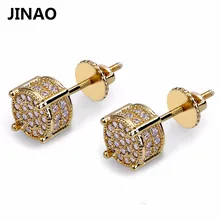 JINAO позолоченные серьги-гвоздики с кубическим цирконом, покрытые льдом, закручивающаяся задняя часть, хип-хоп, подарки для мужчин и женщин