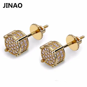

JINAO Gold Color Plated Iced Out Micro Pave Lab Cubic Zircon Stud Earrings With Screw Back Hip Hop Men And Women Jewelry Gifts