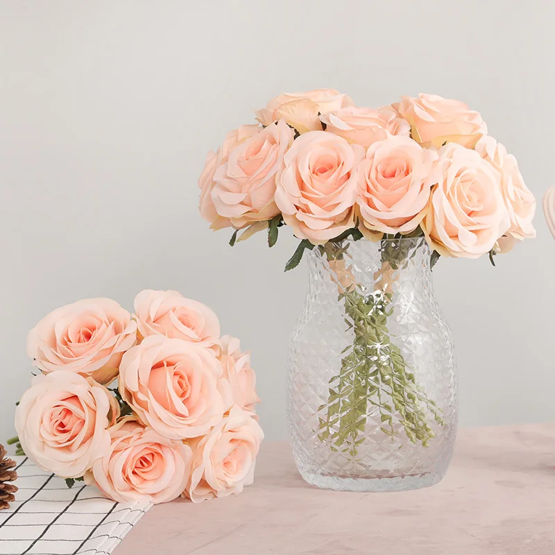 

New Arrived 7 Heads Roses Artificial Flowers Silk Rose Flowers Bouquet for Wedding Home Party Decoration Christmas Flowers