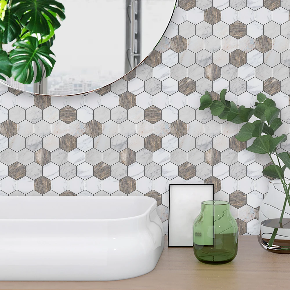 

Funlife 15*15cm/20*20cm PVC Waterproof Self adhesive Wallpaper Furniture Brown and White Marble Tile Sticker Wall Decal