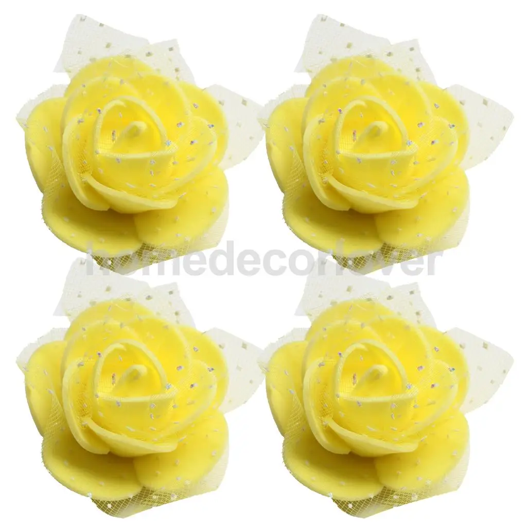 50 Pieces Many Color Mini Artificial Foam Mesh Rose Flower Heads Embellishment for Wedding Crafts 4cm