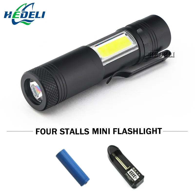 

Mini small flashlight led bright light living light with pen clip portable Cree XML q5 camping 18650 orAA battery can be charged