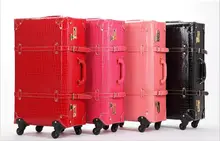 Vintage travel bag trolley luggage universal wheels female red leather case married the box bags,retro travel luggage bags set