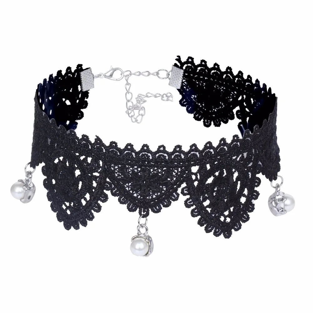 Женское кружевное ожерелье NR3348 черное с имитацией жемчуга|chokers necklaces for women|black choker