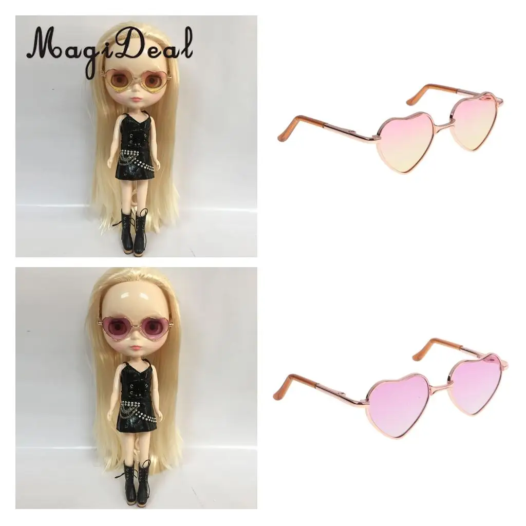 1/6 Fashion Heart Gold Frame Sunglasses for Blythe Dolls or Pet Toy Accessories