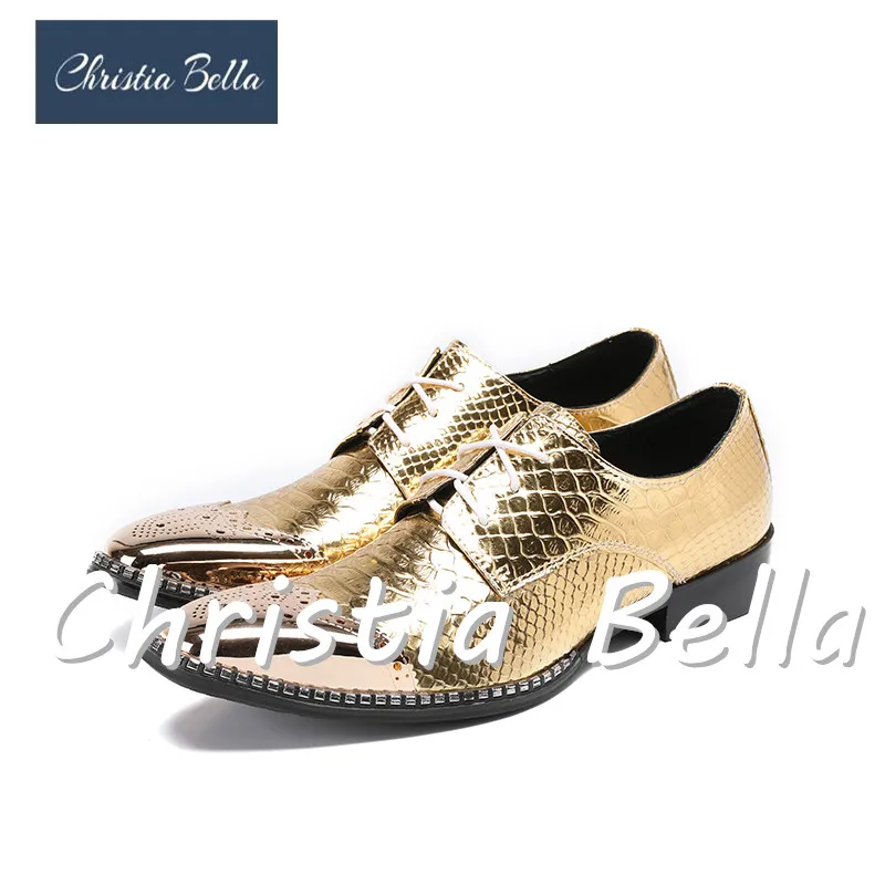 Christia Bella Men's Fashion Dress Shoes Brand Designer Gold Lace Up Wedding and Party Oxfords Shoes Stage Wear Plus Size 38-47 Christia Bella Men's Fashion Dress Shoes Brand Designer Gold Lace Up Wedding and Party Oxfords Shoes Stage Wear Plus Size 38-47