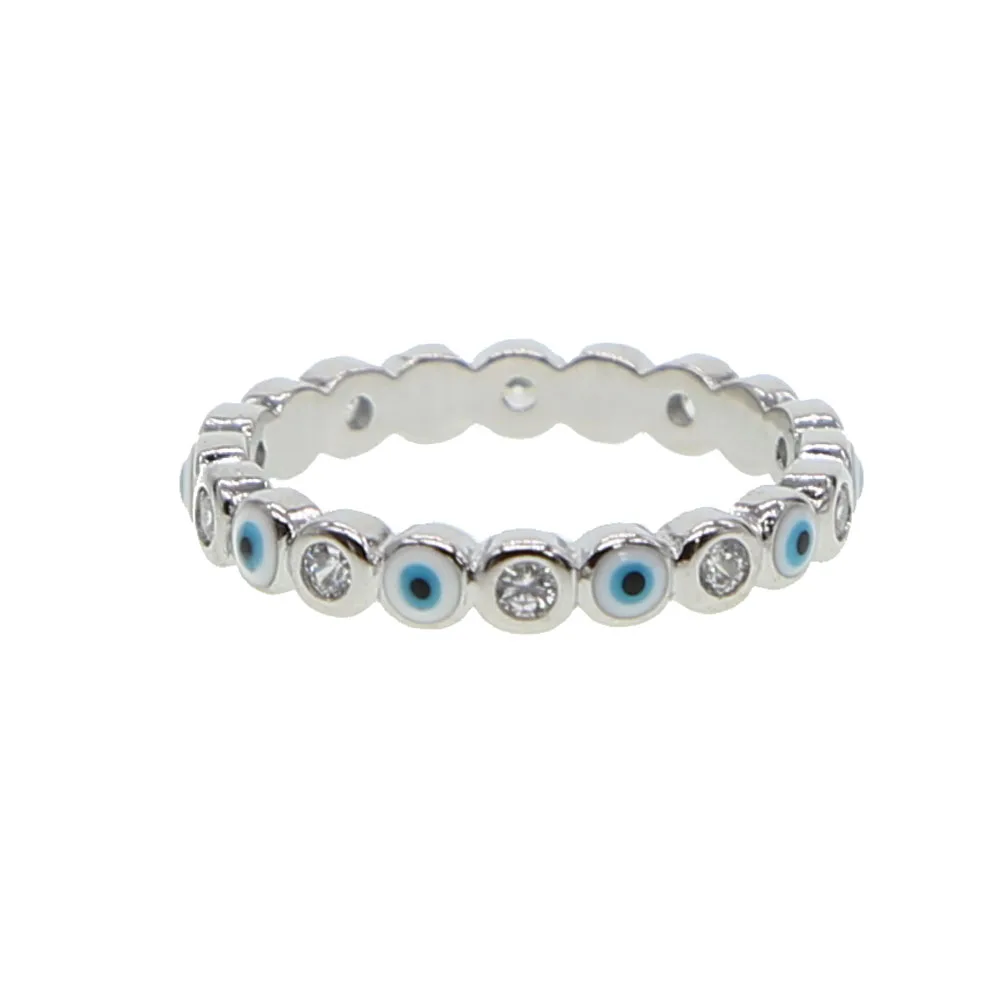 Высокое качество Элегантный серебряный цвет микро проложить сглаза кольцо синий белый микс новых CZ этнические турецкие ювелирные изделия для женщин Простые крошечные кольца