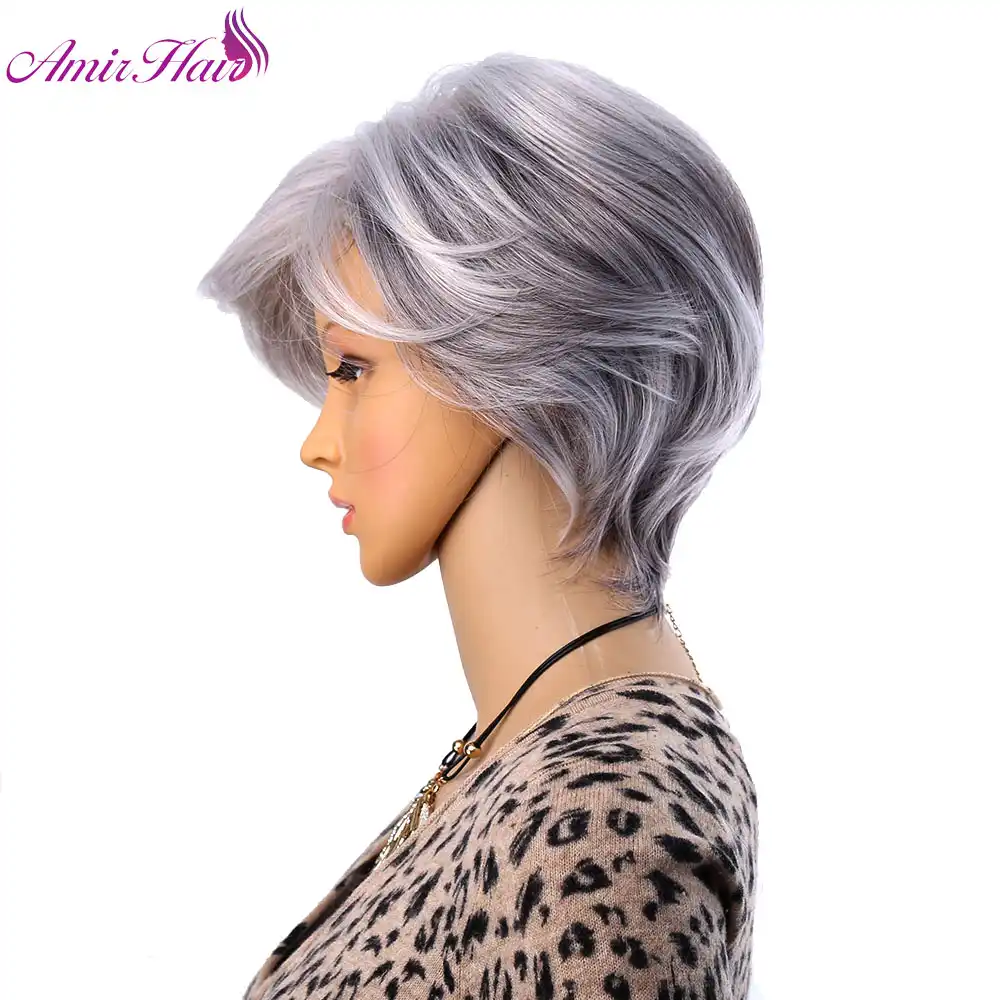 Amir Hair Women Short Wigs For Old Women Synthetic Grey Hair Straight Style Olded Wig Cosplay