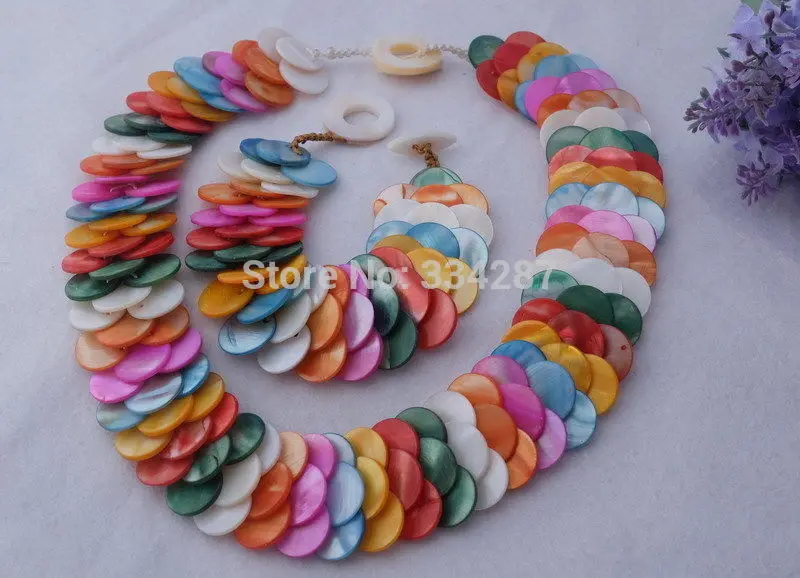 

wholesale lady's Multi Color Shell Necklace&Bracelet fashion jewelry Set