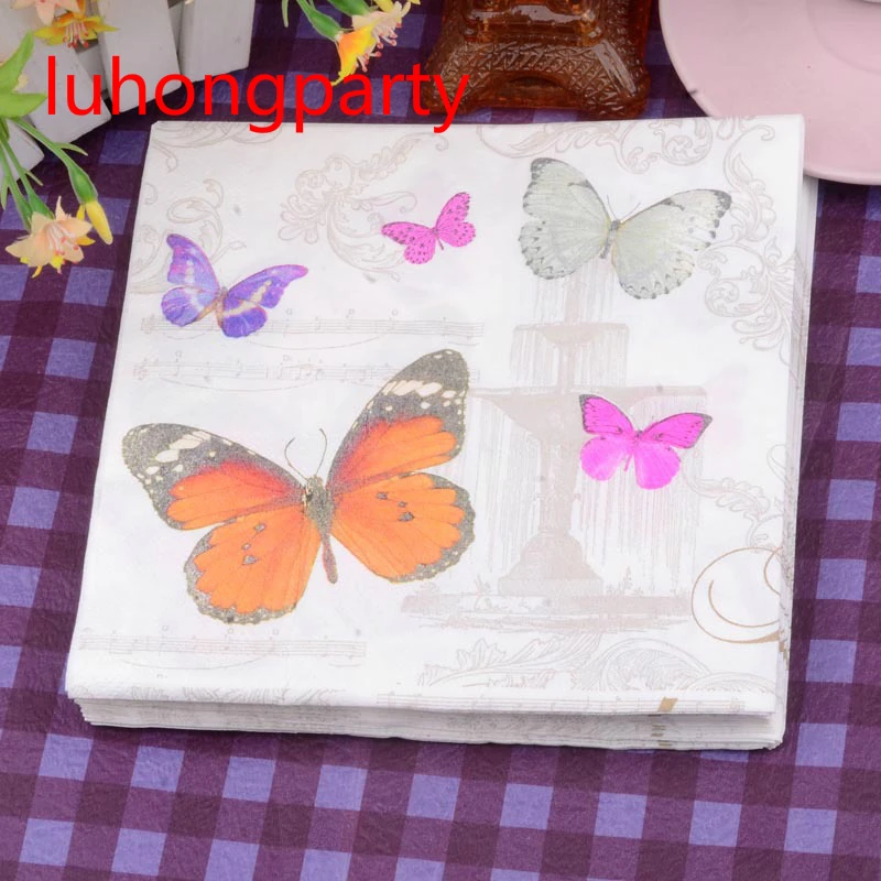 

10pcs Butterfly Paper Napkin Festive & Party Tissue wedding Napkins Decoupage Decoration Paper 33cm*33cm