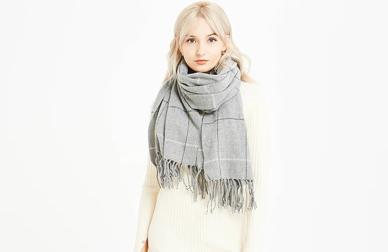 Осенне-зимняя обувь новый имитация кашемира клетчатый шарф дамы увеличить серый плед с бахромой шарф шаль