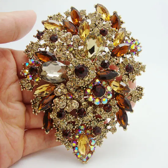 Unique Brown Brooch Pin Flower Drop Rhinestone Crystal Brown Pendant Women Brooches Pinsin