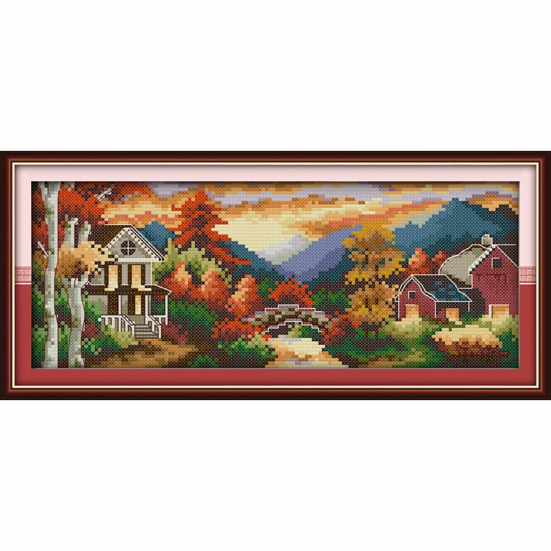 

Castle Autumn Needlework,DIY DMC scenery landscape cross stitch,European painting Sets For Embroidery kits Wall Home Decor new