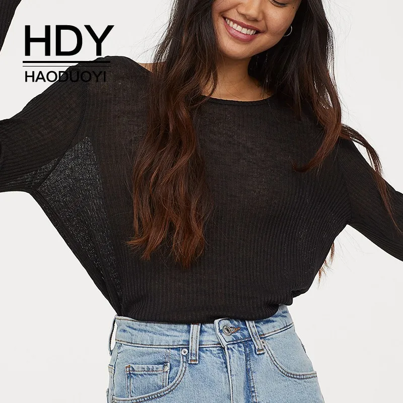 

HDY Haoduoyi Open-backed Top Breathable Rib Knitting Open Back Whip Semi-perspective Simple Personality Sexy Top