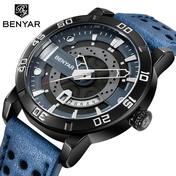 

BENYAR 2019 New Men Top Luxury Business Quartz Watch fashion Waterproof Leather Sports Watch Mens Casual Clock Relogio Masculino