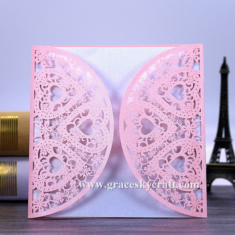 

20pcs/lot free shipping 150*150mm laser cutting Love Heart Shaped wedding invitations cards text customized for party invitation