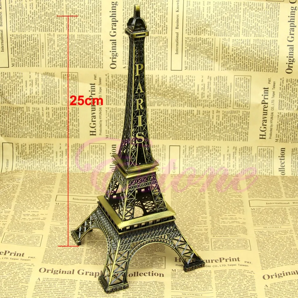 25 CM Bronze Tone Paris Menara Eiffel Figurine Patung Antik Paduan