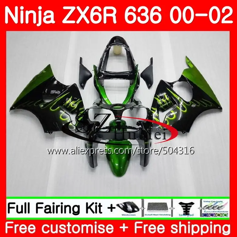 

Bodys For KAWASAKI NINJA ZX 6R 6 R ZX600 CC ZX636 green black 12SH12 ZX6R 00 01 02 ZX 636 ZX-636 ZX-6R 2000 2001 2002 Fairing