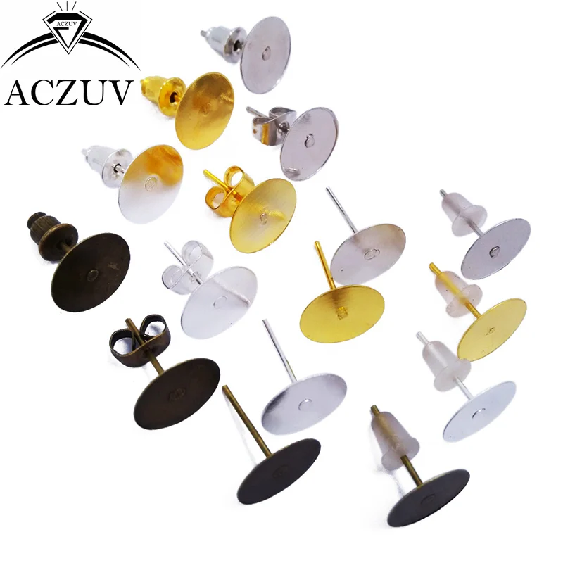 

1000pcs Stud Earrings Findings 4mm 5mm 6mm 8mm 10mm Pad Earring Post with Stoppers Backs EZT001