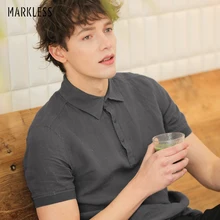 MARKLESS мужские льняные повседневные рубашки поло с коротким рукавом, повседневные однотонные удобные спортивные модные рубашки CSA9552M